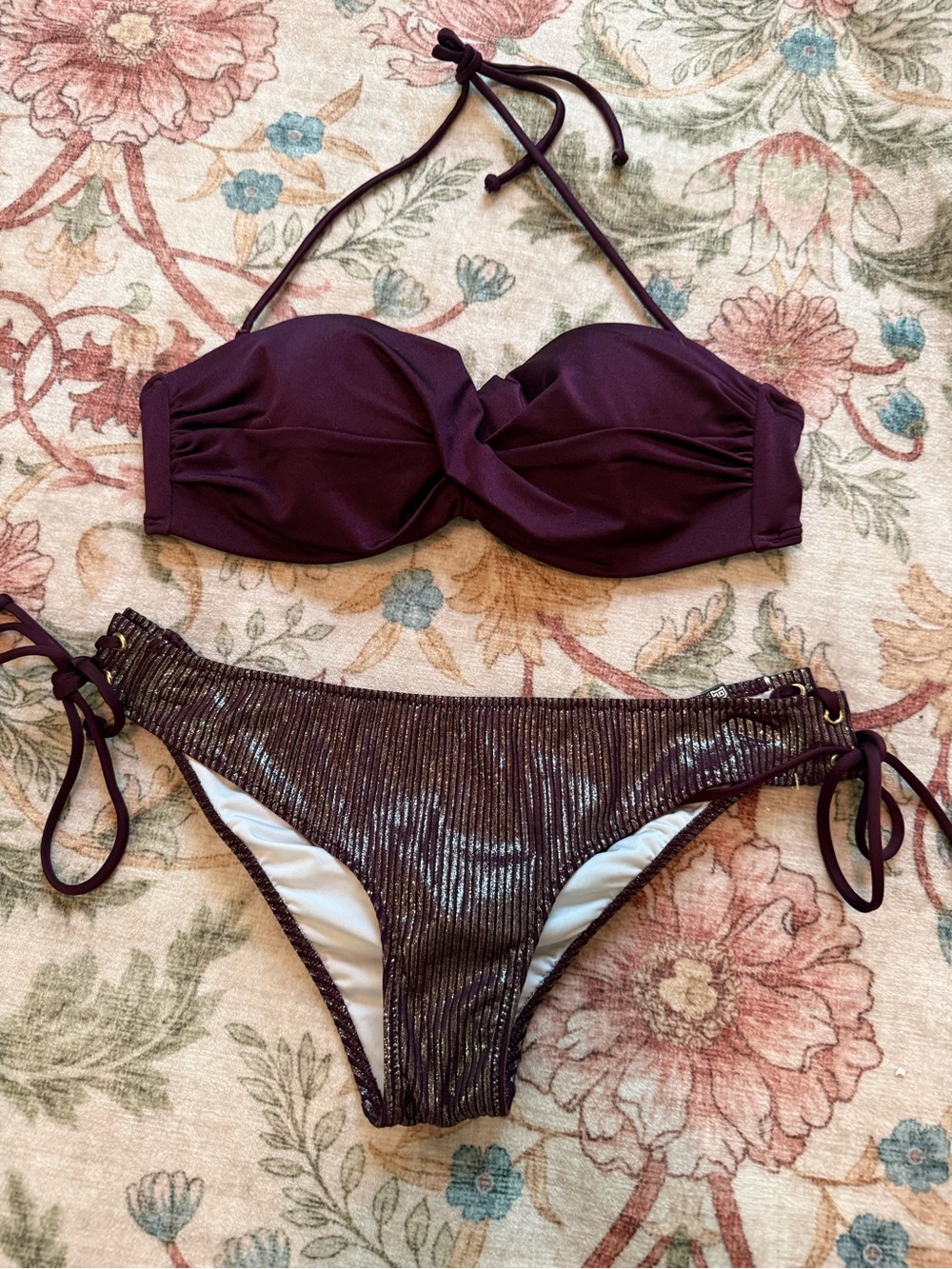 Victoria's Secret Burgundy Swim Top with Gold Accent